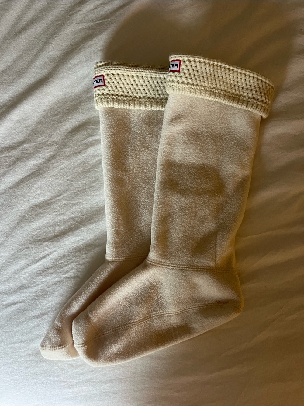 Hunter Cream Fleece Boot Sock Liners with Knit Cuff